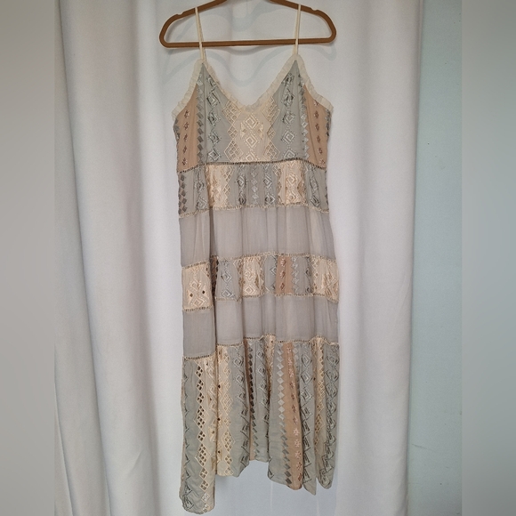 Love Sam Dresses & Skirts - Love Sam Cream And Ice Blue With Lace And Embroidery Spaghetti Strap Midi Dress